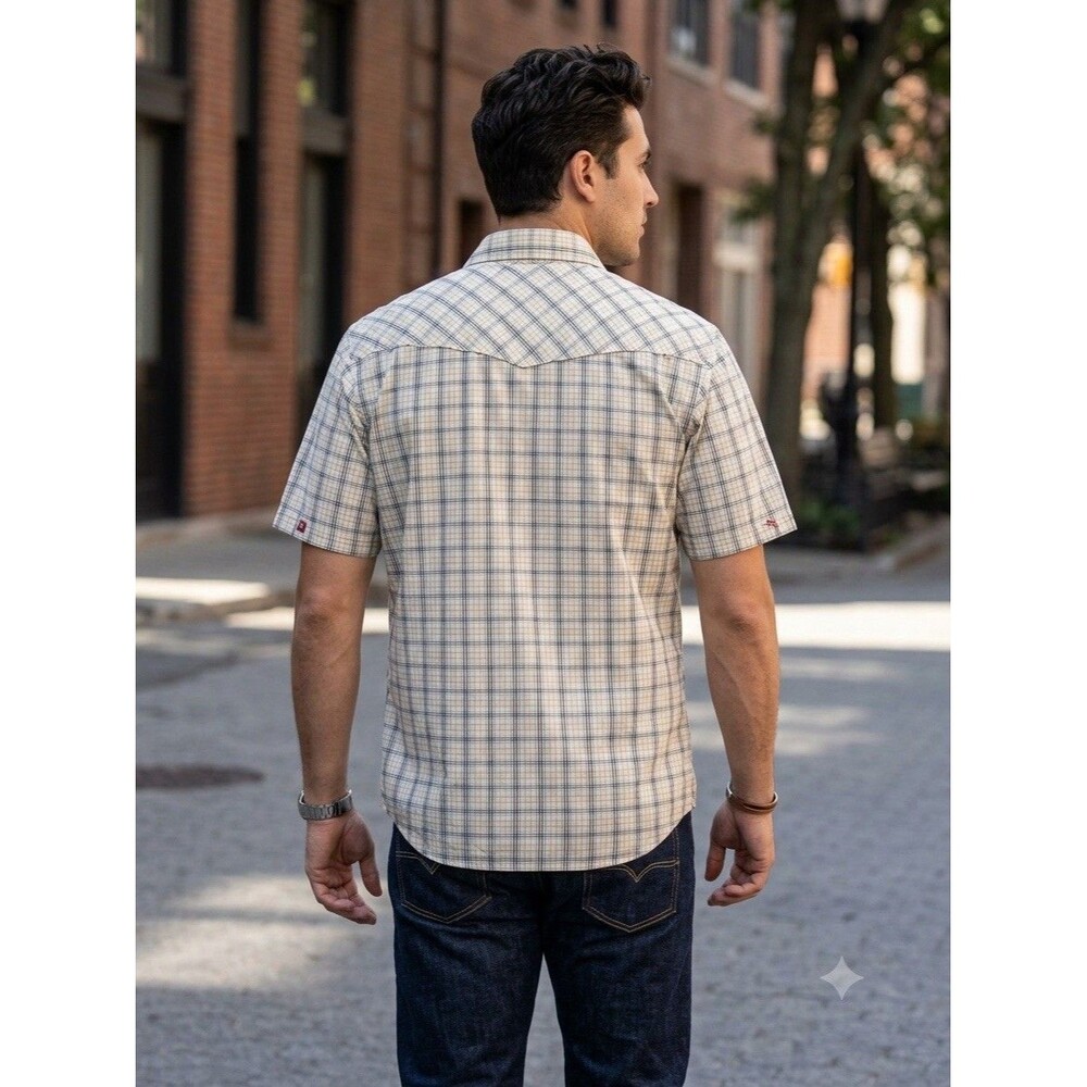 Vintage Redsand Mens Large Western Plaid Short Sleeve Pearl Snap Shirt